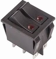 Выключатель клавишный Rexant 250V 15А (6с) ON-OFF черный с подсветкой, двойной картинка